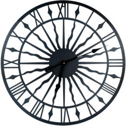 "Black Open Face 24"" Sun Design Indoor Or Outdoor Clock - Battery Powered Weather Resistant Metal Wall Fence Clock - 60Cm Diameter" - thumbnail 3