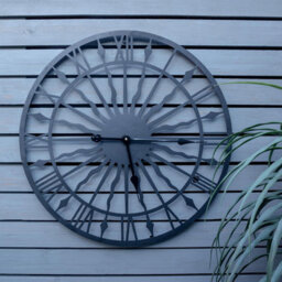 "Black Open Face 24"" Sun Design Indoor Or Outdoor Clock - Battery Powered Weather Resistant Metal Wall Fence Clock - 60Cm Diameter" - thumbnail 1