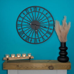 "Black Open Face 24"" Sun Design Indoor Or Outdoor Clock - Battery Powered Weather Resistant Metal Wall Fence Clock - 60Cm Diameter" - thumbnail 2