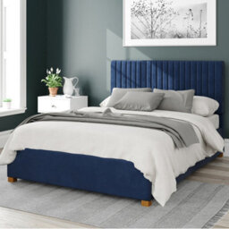 Aspire Grant Fabric Ottoman Bed, Plush Velvet Fabric, Navy, Double
