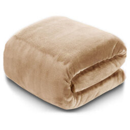 Ameha Fleece Plain Blanket, Lightweight & Reversible Throw For Travel, Bed & Sofa Blanket, Camel Single 130X150Cm - thumbnail 1
