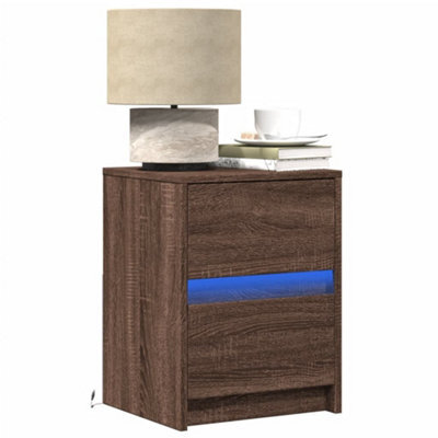 Berkfield Bedside Cabinet With Led Lights Brown Oak Engineered Wood - image 1