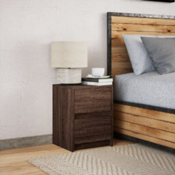 Berkfield Bedside Cabinet With Led Lights Brown Oak Engineered Wood - thumbnail 4