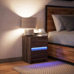 Berkfield Bedside Cabinet With Led Lights Brown Oak Engineered Wood - thumbnail 5