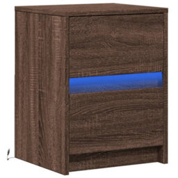 Berkfield Bedside Cabinet With Led Lights Brown Oak Engineered Wood - thumbnail 3