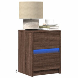 Berkfield Bedside Cabinet With Led Lights Brown Oak Engineered Wood - thumbnail 1
