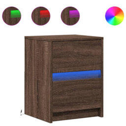 Berkfield Bedside Cabinet With Led Lights Brown Oak Engineered Wood - thumbnail 2