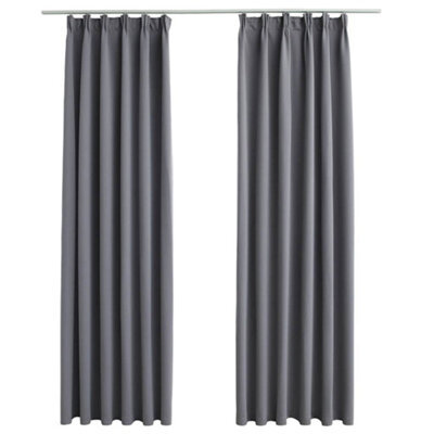 Berkfield Elegant Blackout Curtains With Hooks 2 Pcs Grey 140X175 Cm