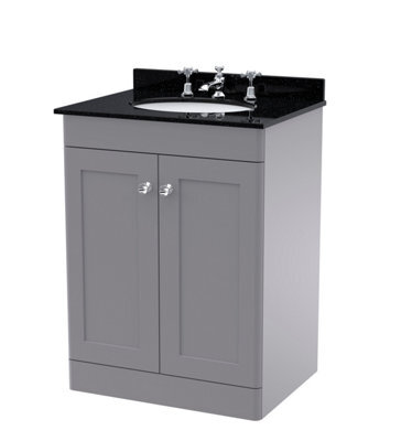 Balterley Swynnerton Traditional 2 Door Floor Standing Vanity Unit With Marble Basin, Satin Grey, 600mm - image 1