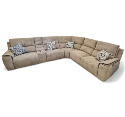 Furnishings For Less UK Zurich Beige L Shaped Electric 5 Seater Reclining Corner Sofa Smart Tech Usb