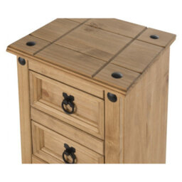 Mercers Furniture Corona Narrow 5 Drawer Bedside Cabinet Table Chest Tall Slim Solid Wood Pine Wooden With Mexican Styling - thumbnail 3