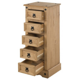 Mercers Furniture Corona Narrow 5 Drawer Bedside Cabinet Table Chest Tall Slim Solid Wood Pine Wooden With Mexican Styling - thumbnail 2