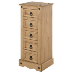 Mercers Furniture Corona Narrow 5 Drawer Bedside Cabinet Table Chest Tall Slim Solid Wood Pine Wooden With Mexican Styling - thumbnail 1