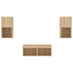Berkfield Durable 4 Piece Tv Wall Cabinets With Led Lights Sonoma Oak - thumbnail 7