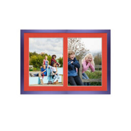 AK Frames 20X14 Purple Sleek Multi Photo Frame With Poppy Red Mount - Holds 2 Apertures (2X) A4 Photos