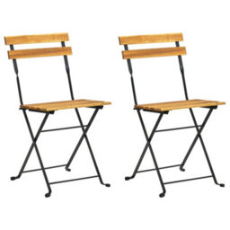 Folding Garden Chairs 2 Pcs Steel And Solid Acacia Wood - thumbnail 2