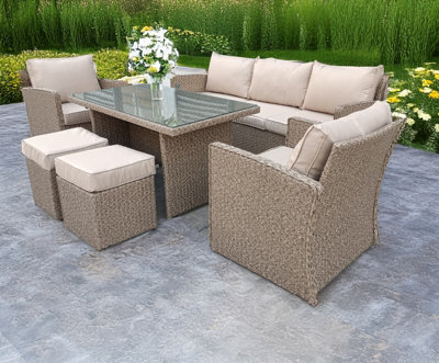 UK Leisure World Rattan Wicker Conservatory Outdoor Garden Furniture Dining Set Corner Sofa Table Beige Naurtual Grey - image 1