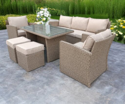 UK Leisure World Rattan Wicker Conservatory Outdoor Garden Furniture Dining Set Corner Sofa Table Beige  Naurtual Grey