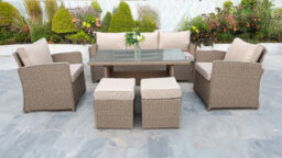 UK Leisure World Rattan Wicker Conservatory Outdoor Garden Furniture Dining Set Corner Sofa Table Beige  Naurtual Grey - thumbnail 2