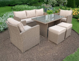 UK Leisure World Rattan Wicker Conservatory Outdoor Garden Furniture Dining Set Corner Sofa Table Beige  Naurtual Grey - thumbnail 3