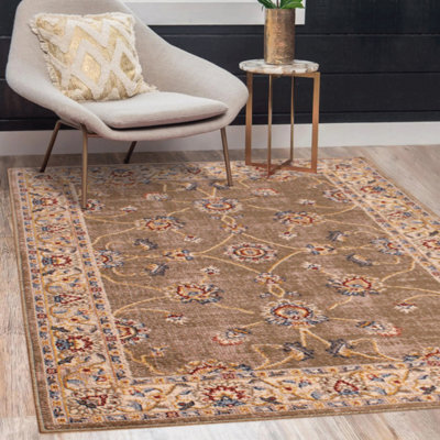 Green Traditional Bordered Floral Rug Easy To Clean Dining Room-120Cm X 170Cm - image 1