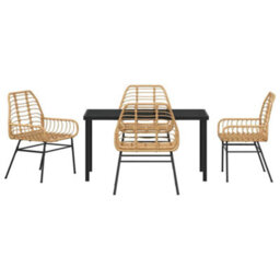 Berkfield Garden Dining Set 5 Pcs Brown Poly Rattan - thumbnail 7