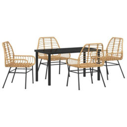 Berkfield Garden Dining Set 5 Pcs Brown Poly Rattan - thumbnail 2