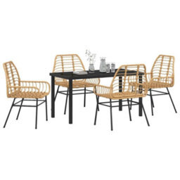 Berkfield Garden Dining Set 5 Pcs Brown Poly Rattan - thumbnail 3