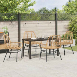 Berkfield Garden Dining Set 5 Pcs Brown Poly Rattan - thumbnail 4