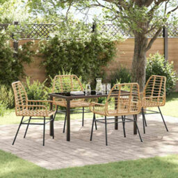 Berkfield Garden Dining Set 5 Pcs Brown Poly Rattan - thumbnail 1