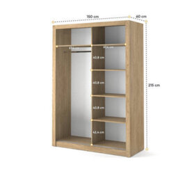 Arte Lux Iv Sliding Door Wardrobe W1500mm H2150mm D600mm - Elegant Oak Shetland With Reflective Door - thumbnail 3