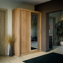 Arte Lux Iv Sliding Door Wardrobe W1500mm H2150mm D600mm - Elegant Oak Shetland With Reflective Door - thumbnail 1
