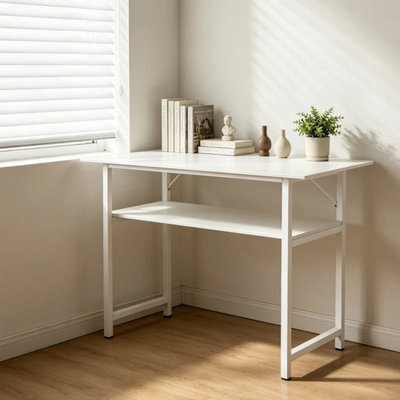 White Console Table Sofa Side Table Computer Desk Storage Shelf Laptop Desk - image 1