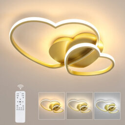 Pheashine Elegant Led Heart-Shaped Ceiling Light Gold 52X35.5X7.5Cm Remote Control Stepless Dimming 3000-6500K