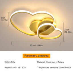 Pheashine Elegant Led Heart-Shaped Ceiling Light Gold 52X35.5X7.5Cm Remote Control Stepless Dimming 3000-6500K - thumbnail 5