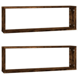 Berkfield Wall Cube Shelves 2 Pcs Smoked Oak 80X15X26.5 Cm Engineered Wood - thumbnail 2