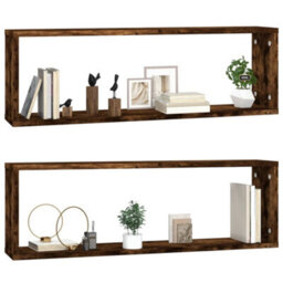 Berkfield Wall Cube Shelves 2 Pcs Smoked Oak 80X15X26.5 Cm Engineered Wood - thumbnail 4