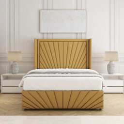 Bsspoke Nola Divan Bed Mustard Plush Velvet With 54Inch Headboard & Footboard & No Mattress No Drawers In Double King 6Ft 3Ft 4Ft - thumbnail 3
