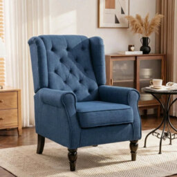 Accent Armchair Home Furniture Retro Tufted Club Wood Fabric Blue - thumbnail 2