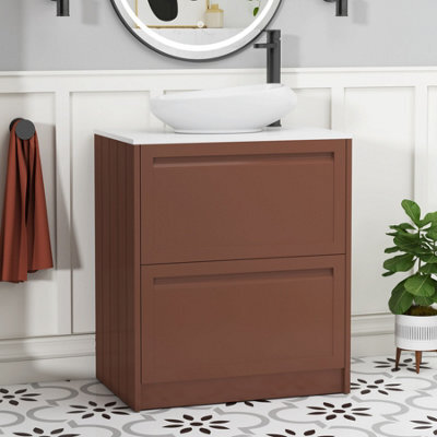 Royal Bathrooms Royal Bathroom Elmore 700mm Terracotta Clay Freestanding Bathroom Vanity Unit 2 Drawer Plain White Worktop With Nova Basin - image 1