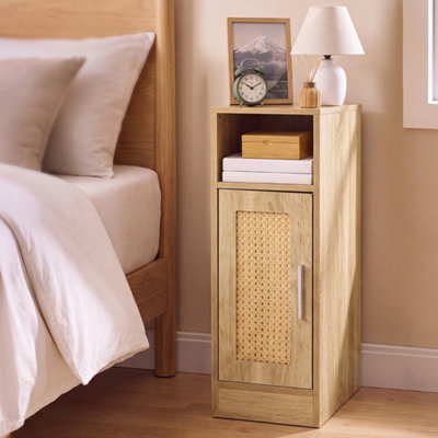 Levede Bedside Table 2 Pcs Slim Bedside Table With Storage Rattan Door Wood - image 1
