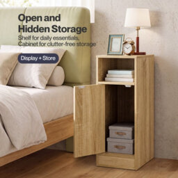 Levede Bedside Table 2 Pcs Slim Bedside Table With Storage Rattan Door Wood - thumbnail 6