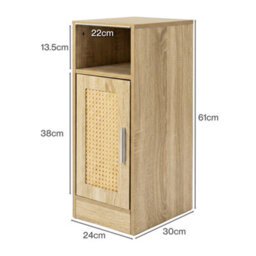 Levede Bedside Table 2 Pcs Slim Bedside Table With Storage Rattan Door Wood - thumbnail 4