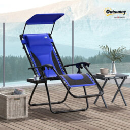 Outsunny Zero Gravity Lounger Chair, Folding Reclining Chair, Blue - thumbnail 1