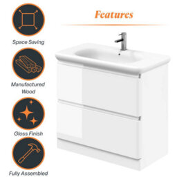 Plum&clay Marvel Gloss White Floor Standing Bathroom Vanity Unit With Round Resin Basin (W)900mm - thumbnail 6