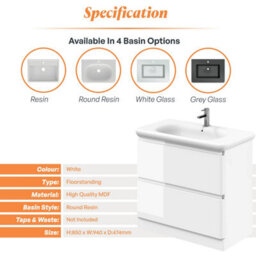 Plum&clay Marvel Gloss White Floor Standing Bathroom Vanity Unit With Round Resin Basin (W)900mm - thumbnail 5