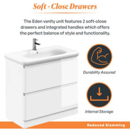 Plum&clay Marvel Gloss White Floor Standing Bathroom Vanity Unit With Round Resin Basin (W)900mm - thumbnail 4