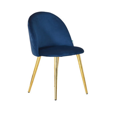 Life Interiors Single Royal Blue Lucia Ergonomic Velvet Dining Chair With Gold Metal Legs, Modern Upholstered Accent Chair - image 1