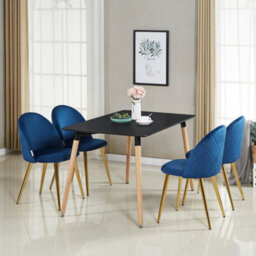 Life Interiors Single Royal Blue Lucia Ergonomic Velvet Dining Chair With Gold Metal Legs, Modern Upholstered Accent Chair - thumbnail 8