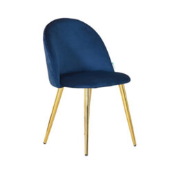 Life Interiors Single Royal Blue Lucia Ergonomic Velvet Dining Chair With Gold Metal Legs, Modern Upholstered Accent Chair